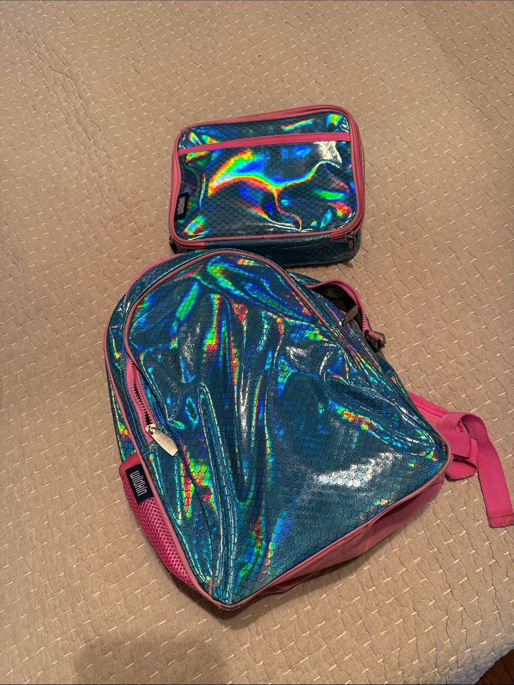 Wildkin kids girls Blue & Pink mermaid print Backpack and Lunchbox Set
